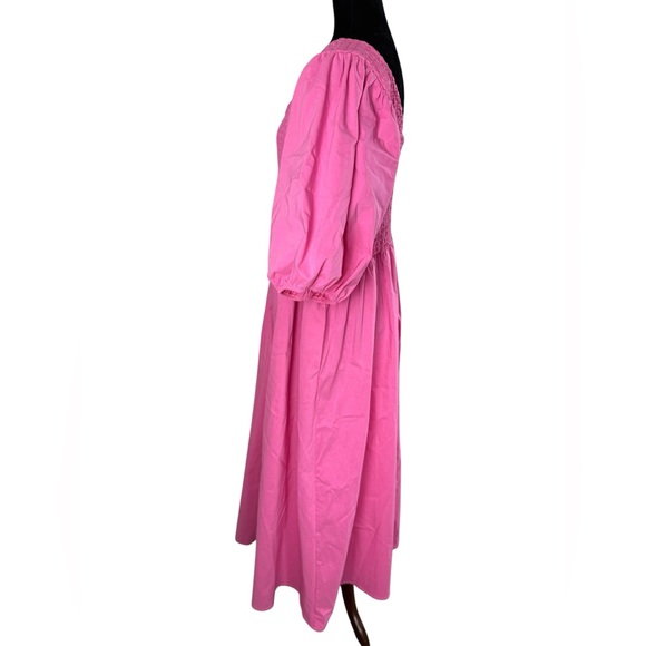 Eloquii Vibrant Barbie Pink Smocked Asymmetric Neck Maxi Dress - Picture 11 of 16